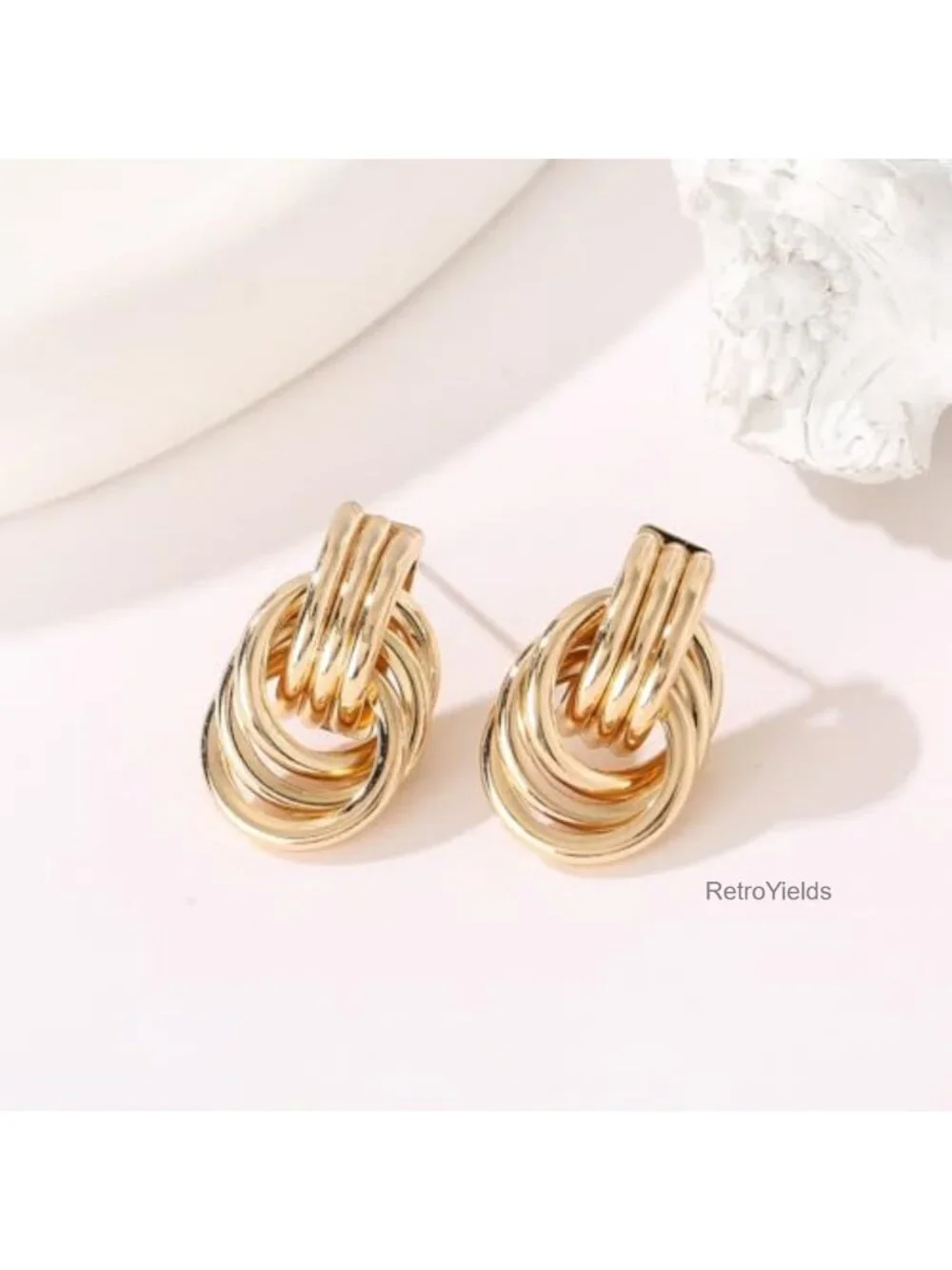 Chunky Gold Geometric Drop Dangle Earrings for Women Lightweight Alloy